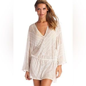 Vitamin A Bianca Caftan Tunic White Gold Shimmer Diamond Pattern Cover Up